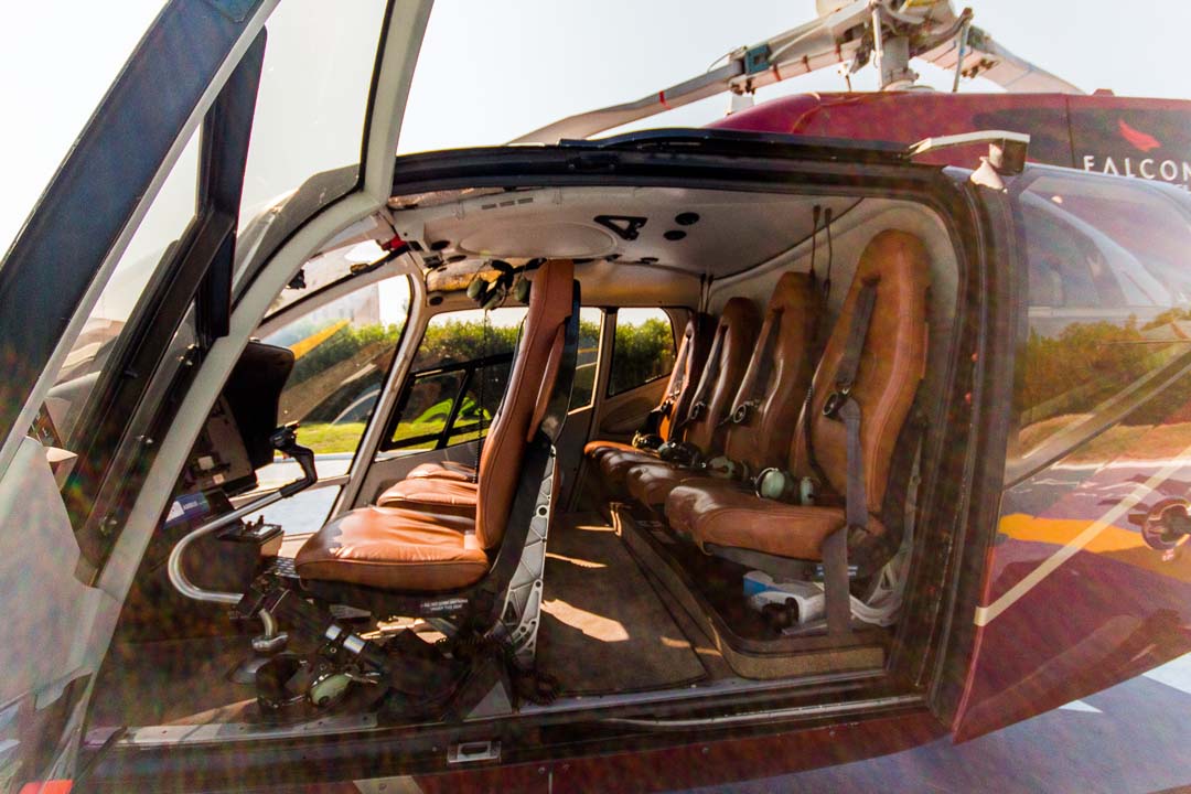 Cabin of a Falcon Aviation helicopter on the pad